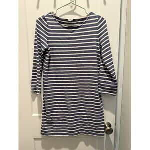 Boden Dress Blue White Striped Crew Neck Cotton Pullover 3/4 Sleeve Sz 2